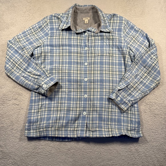 L.L.Bean Women's Flannel Shirt Jacket Fleece Lined Blue Plaid Small S Shacket - Picture 1 of 7